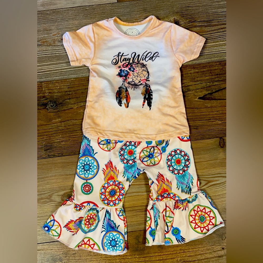 Stay Wild Dreamcatcher Bellbottom Set, First Shot Farms Clothing Co, 0/3M-14/16